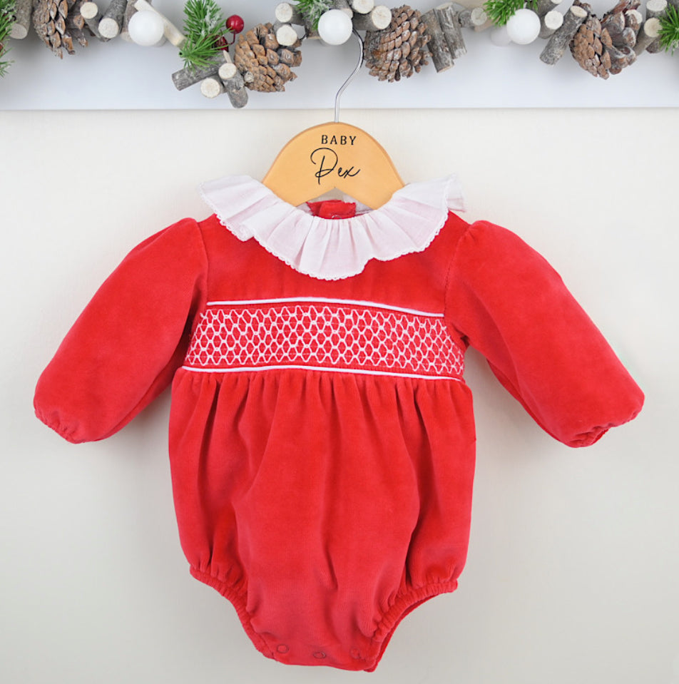 Baby Red Smocked Romper NB-24M