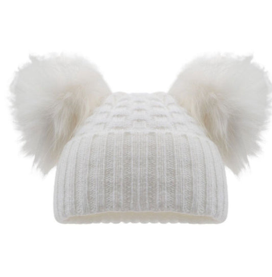 White Check Knitted PomPom Hat NB-12M
