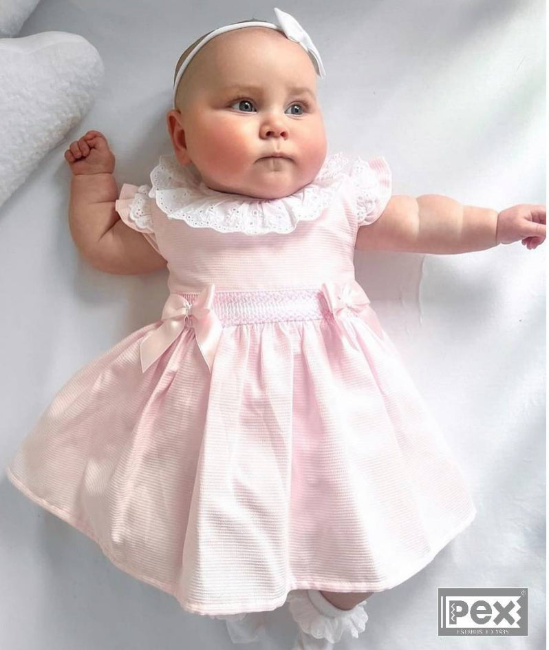 Pex Pink Ellie Shirred Bow Dress 3-18M
