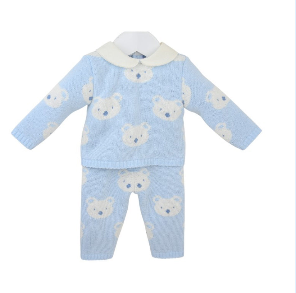 Babies blue Benny Bear Print Trousers Set NB-12M