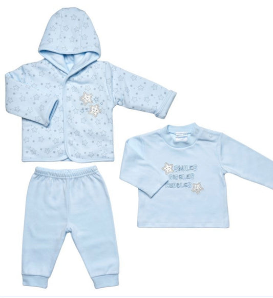B/Blue Star Print 3PC Layette Set