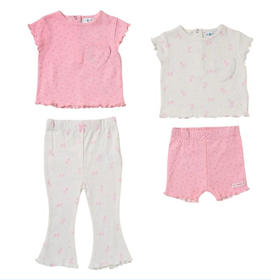 Ivory/Pink Floral Polka 4PC Outfit Set 12-24M