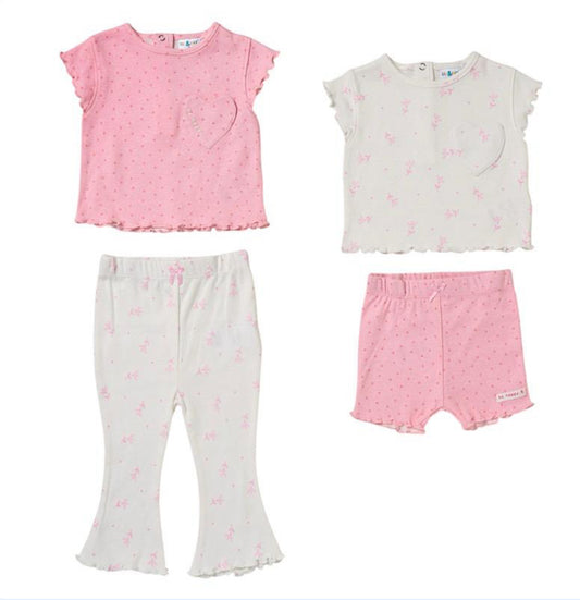 Ivory/Pink Floral Polka 4PC Outfit Set 12-24M