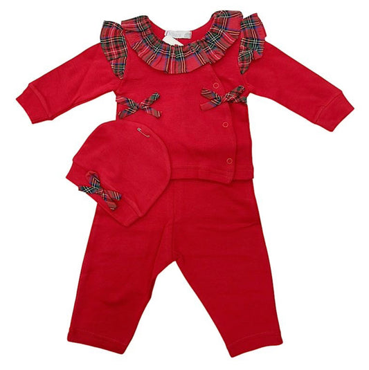 Babies Red Tartan Bow 3pc Set 0-9M