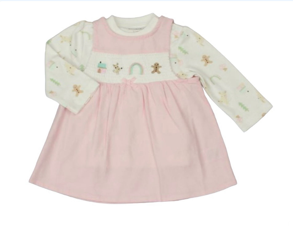 B/Pink & White Smocked Empire Dress Set 0-9M