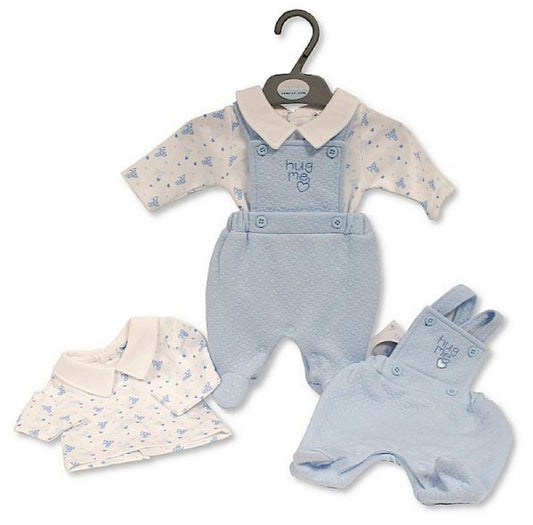 Blue/White 2PC Hug Me Dungaree Set 3-8 lbs