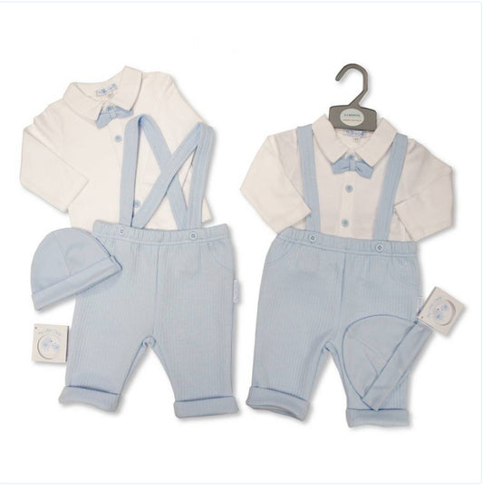 B/Blue Bow Tie Ladenhosen & Hat Set NB-6M