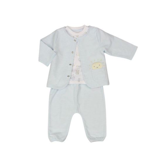 Baby Blue Sun Nursery Ottoman Print 3pc Outfit Set 0-6M